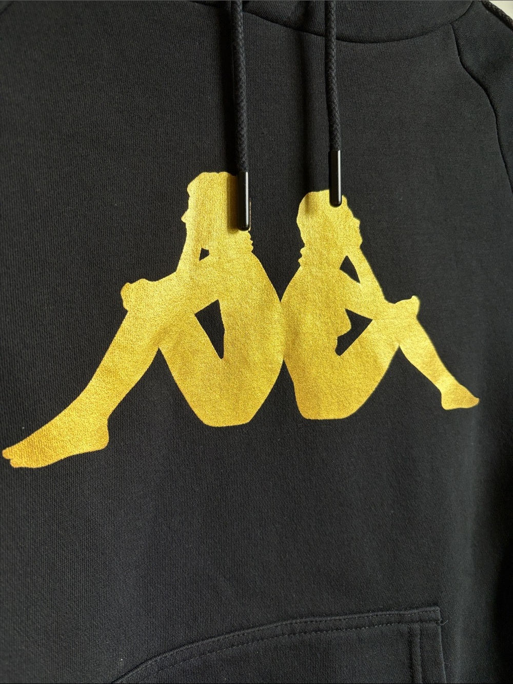 Kappa Gently Worn Black Hoodie with Gold Logo Tape - Picture 5 of 10